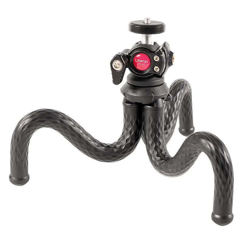 Black octopus leg mobile phone tripod set with clip, FT-01 model, aluminium alloy construction