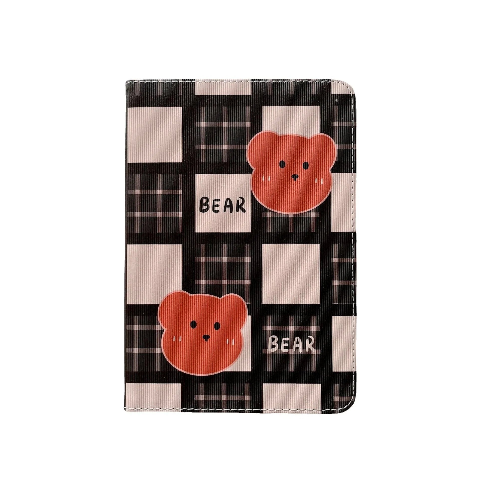 Cartoon plaid bear silicone TPU flip case for iPad in blue rhombus pattern