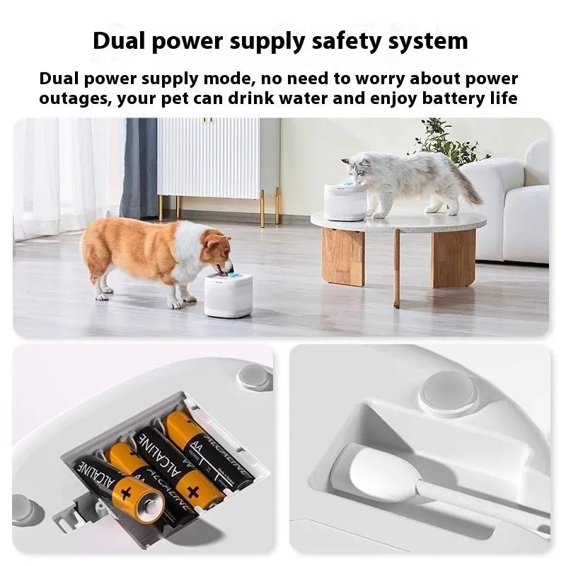 Unplugged cat drinking water apparatus with dual wireless dispenser and sterilisation filter mode