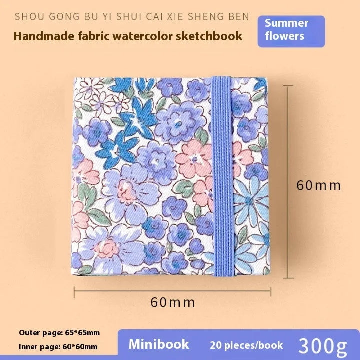 Feiluniao handmade fabric watercolour sketchbook with decorative cover, 185mm long.