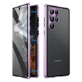 Black magnetic mirror phone case for Samsung Galaxy S24 Ultra showing front mirror and metal construction.
