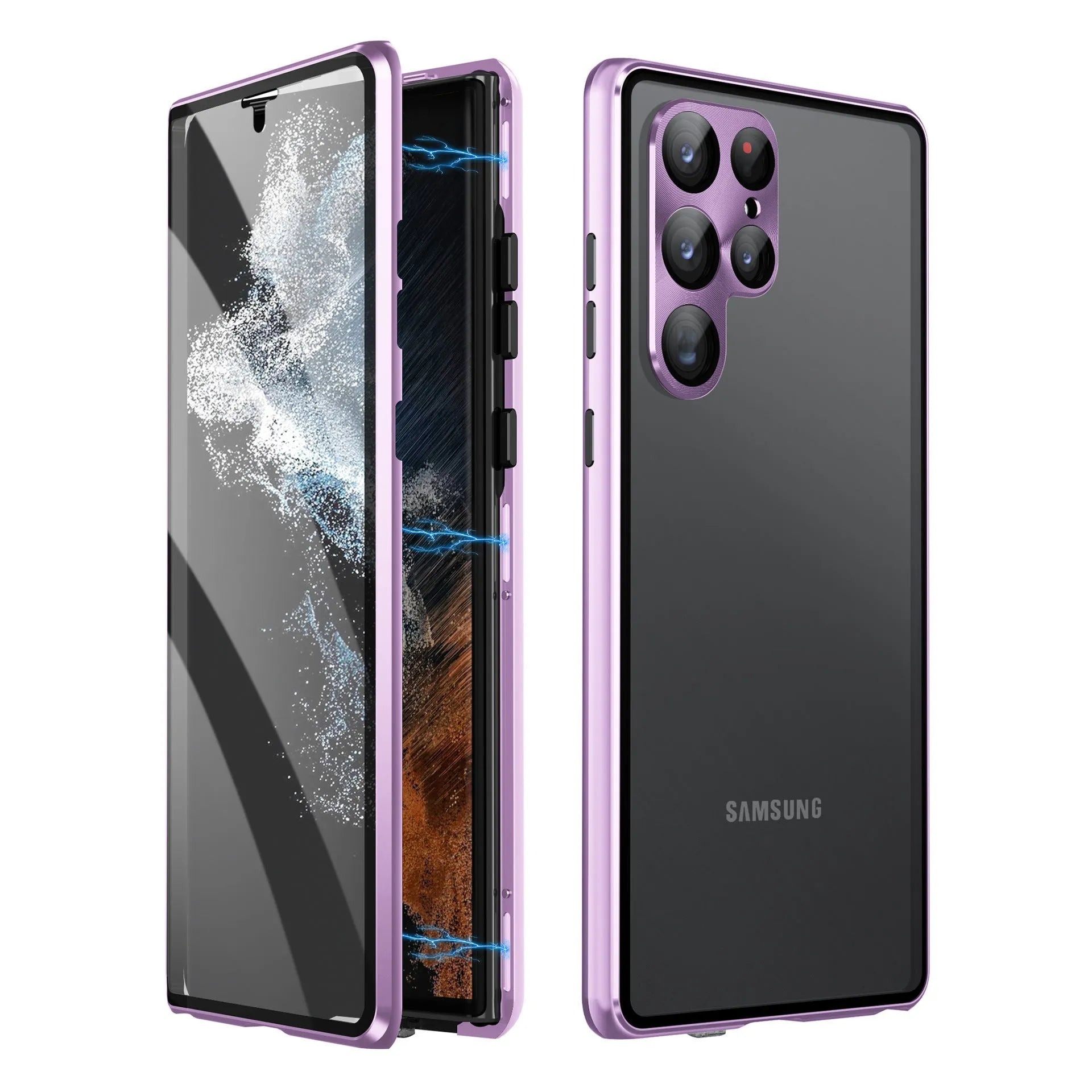 Samsung S24 Ultra magnetic phone case with integrated mirror in black, showing magnetic ring on back.