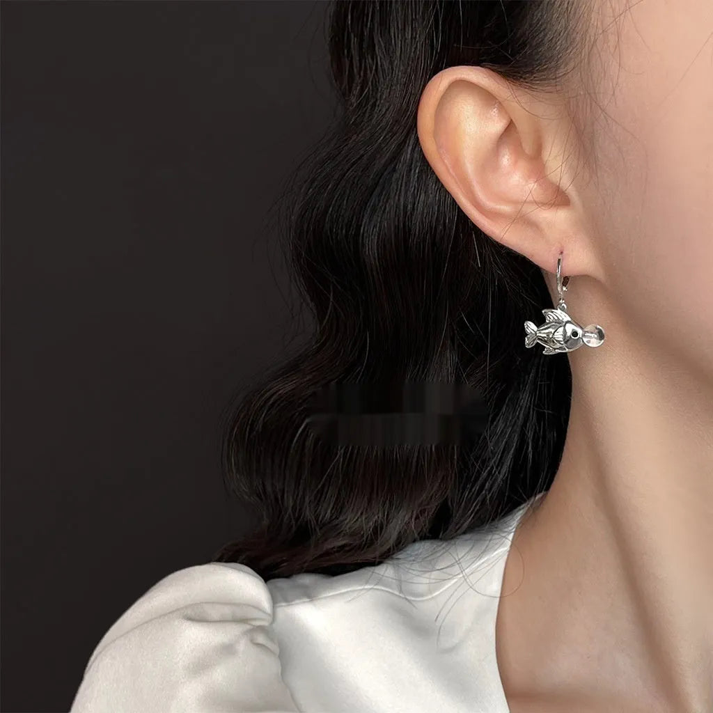 Bubble fish design earrings with electroplated copper construction and animal modelling details