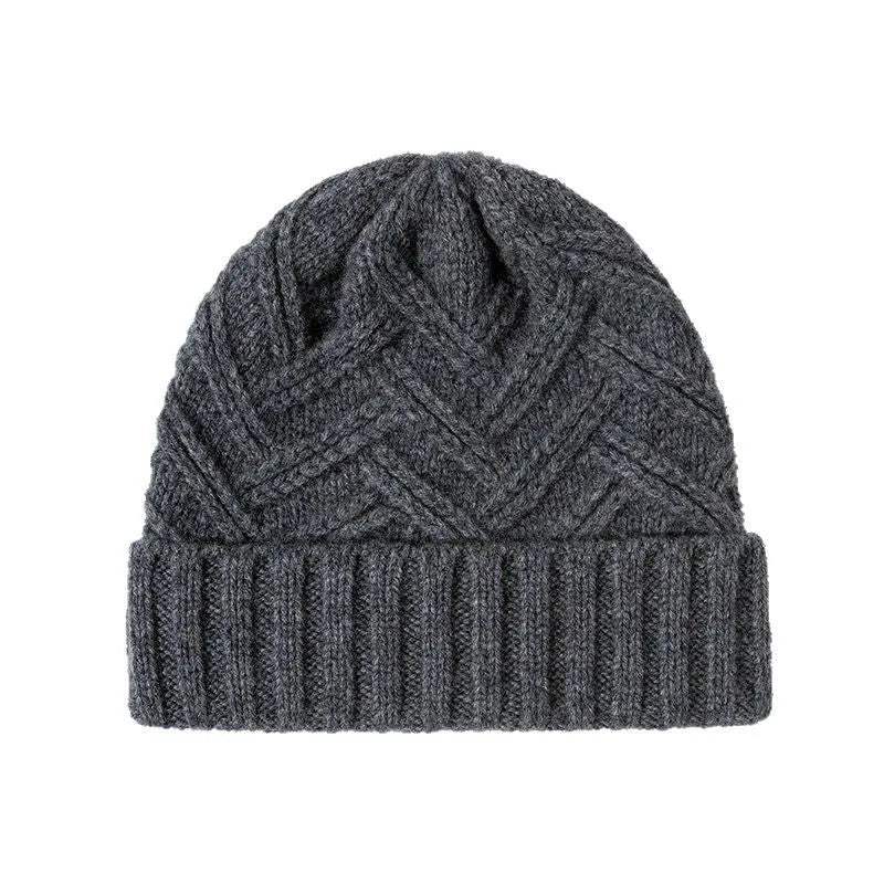 Wool knitted dome crown winter hat in assorted colours featuring a totem pattern.
