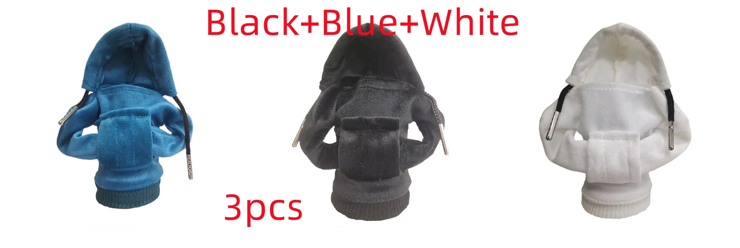 Cloth car gear shift knob cover in various colours showing 13cm by 8cm dimensions