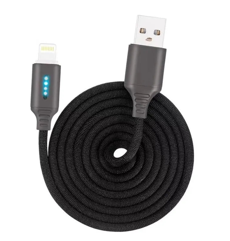 Black fabric weave USB fast charging cable with Android connector, 1 metre long.
