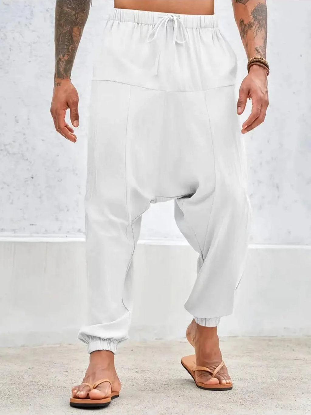 Summer breathable cuffed straight-leg cotton cargo pants in army green with drawstring waist