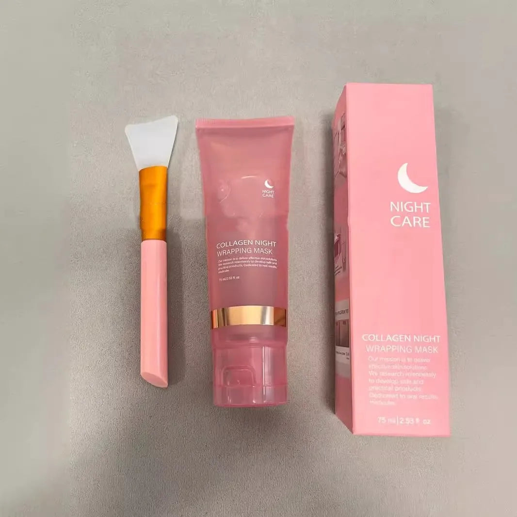 75ml collagen night face mask bottle with application brush for firming and hydration