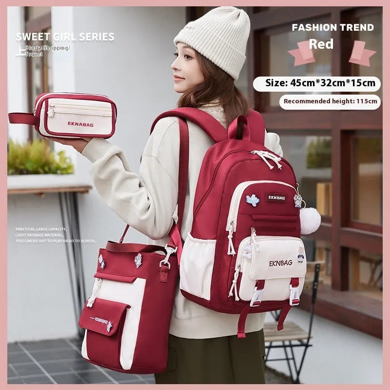 Girls waterproof school backpack in pink colour with curved shoulder straps and spine protection features
