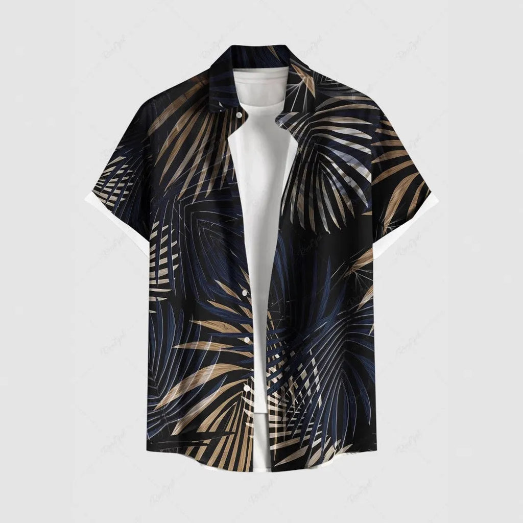 Men's striped short sleeve shirt with stand collar in loose fit cardigan style for summer wear