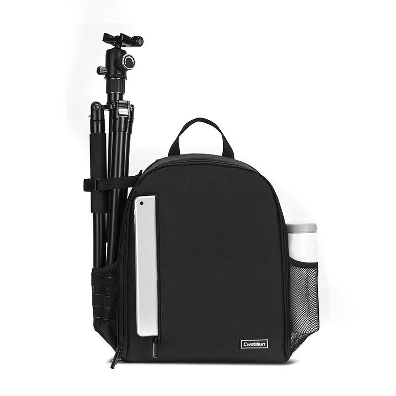 Casual solid colour nylon DSLR camera bag with sewing thread detailing, available in black pink and army green sizes