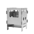 Grey pure titanium alloy multi-fuel camping stove with 115x82x82mm dimensions for outdoor cooking
