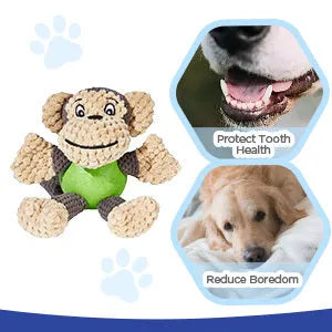 Cartoon monkey plush dog toy with soft fabric and squeakers for small medium breed dogs
