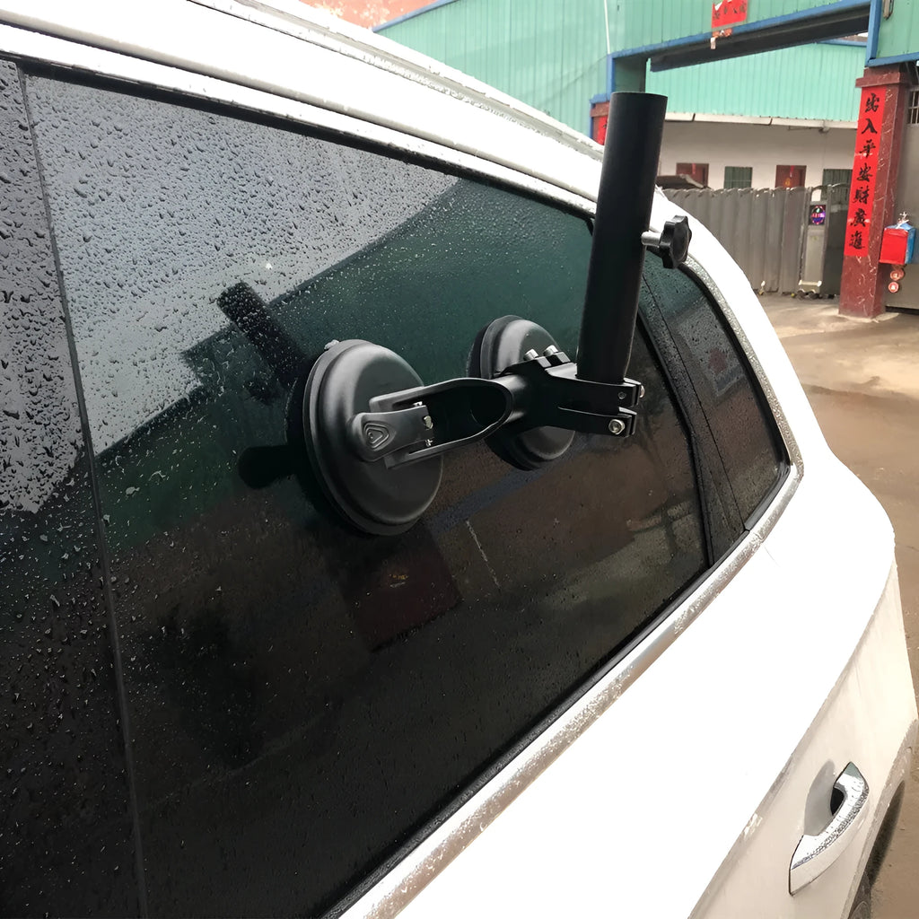 Black ABS off-road car sucker base with a round rubber suction cup for glass mounting.
