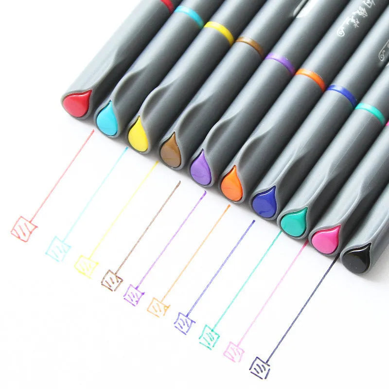 Set of 10 black hook line drawing pens with 0.38mm tips for architecture and design work.