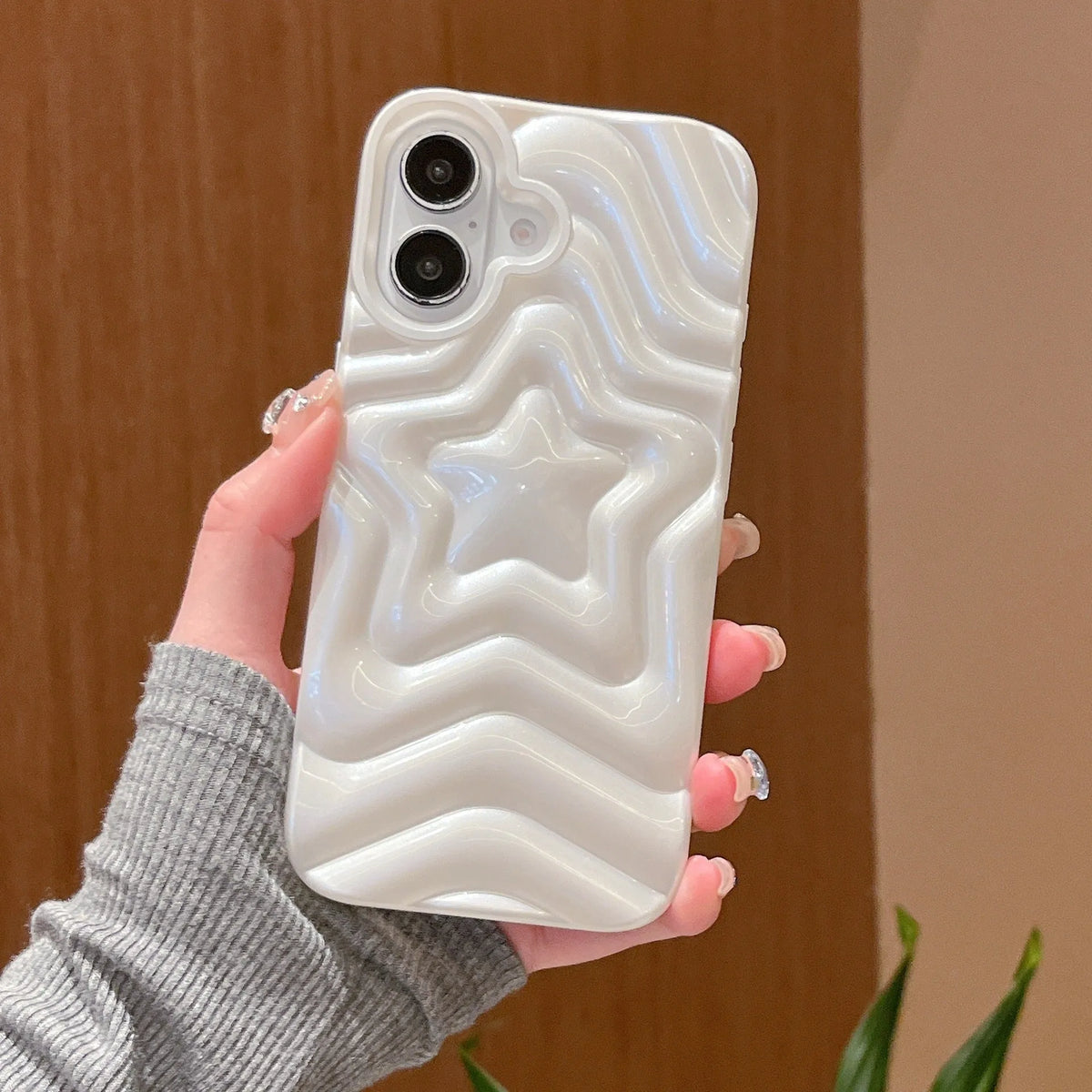 Pearlescent white three-dimensional stacking XINGX TPU phone case for Apple iPhone, anti-fall back cover