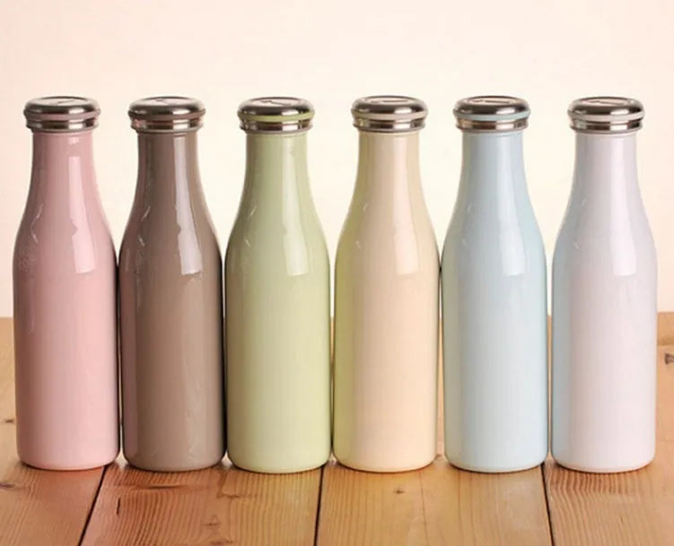 Milk vacuum water bottle 304 stainless steel insulated 500ml 24cm x 7cm with leak-proof lid, colour coffee
