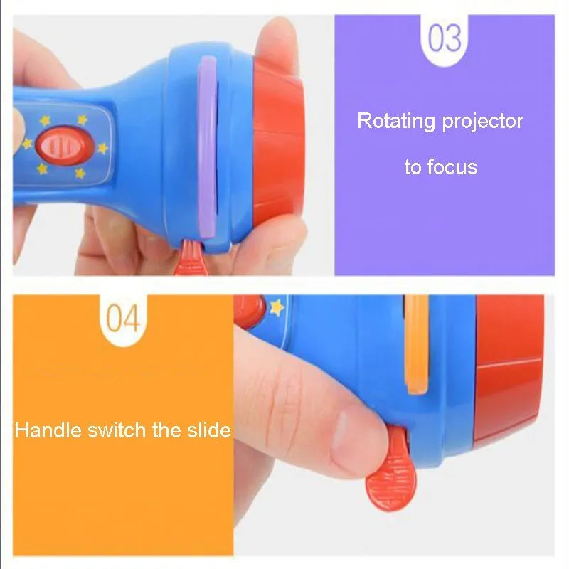SmartKids handheld story projector torch with four colourful illustrated discs for wall projection.