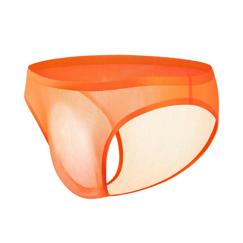 Ultra-thin ice silk seamless briefs in six colours on size chart background
