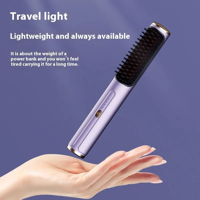 Wireless straight comb in rose gold colour with anion technology for curling and straightening hair