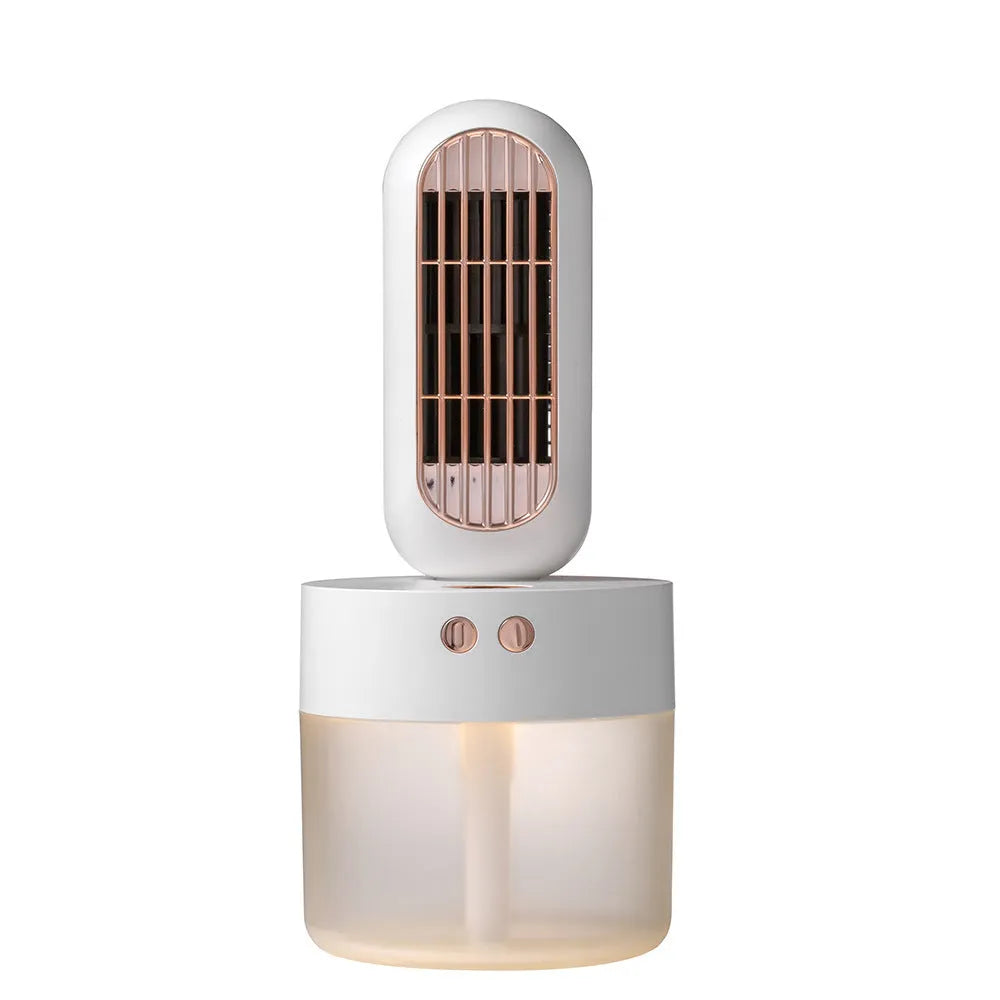 Small black and white humidifier fan with oscillation feature and USB-C charging port