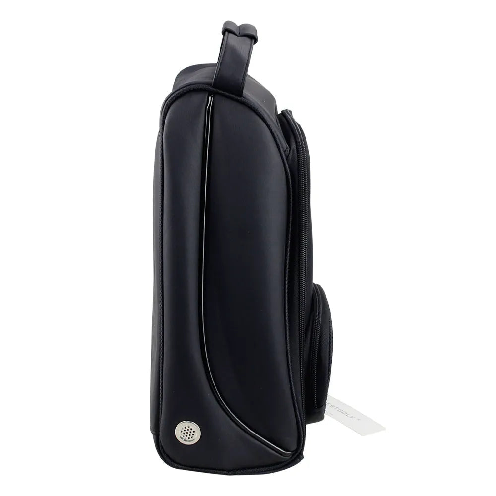 Black PU golf shoe bag with zippered closure for men's dust-proof storage and travel