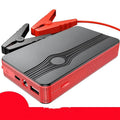 Compact red K4-E car jump starter and power bank with USB port and display.