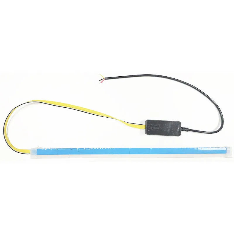 Car LED daytime running light strip with silicone body and coloured flowing turn signal effects