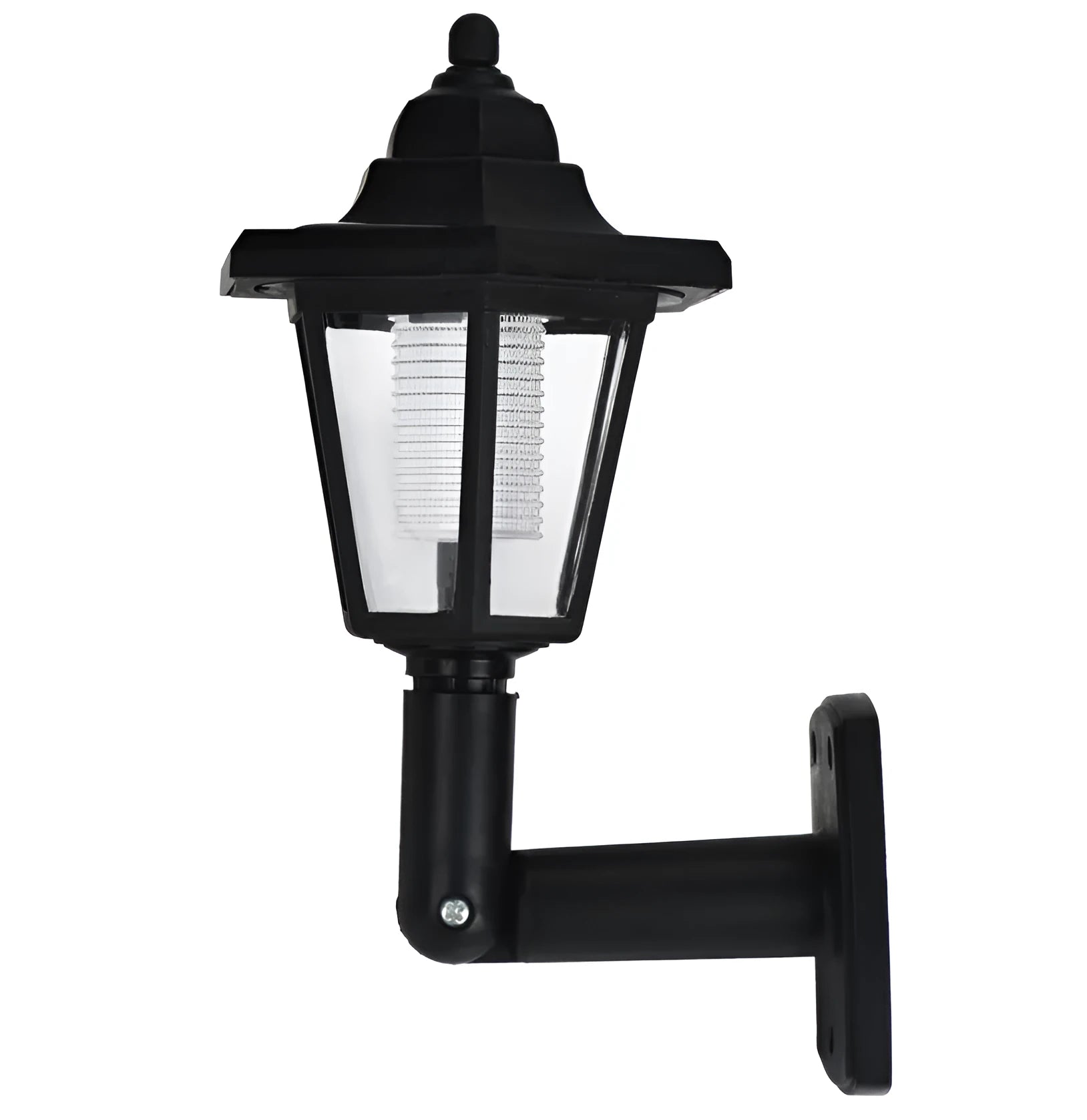 Black hexagonal solar wall light with solar panel for outdoor garden installation