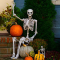 90cm tall poseable plastic Halloween skeleton model with movable arms and legs for decoration.