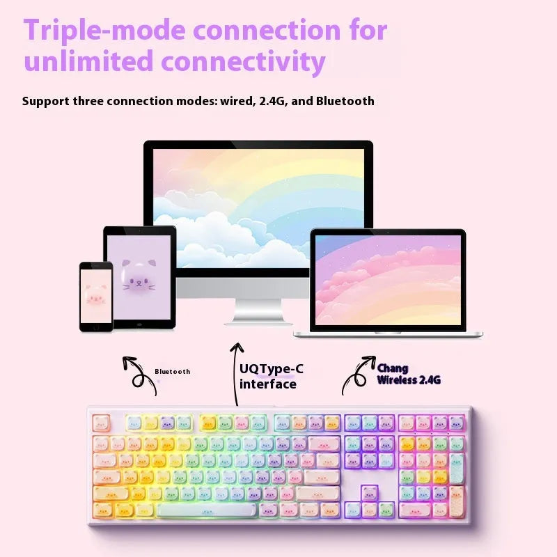 MG108B sugar cat coloured Bluetooth mechanical keyboard with piano switches and full 108 keys