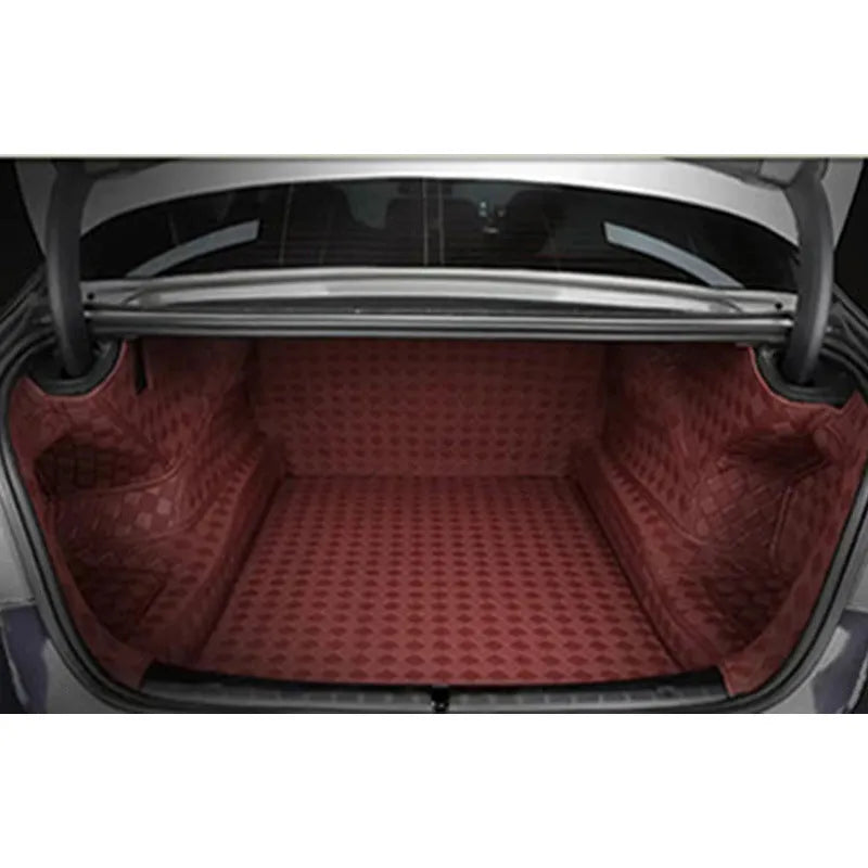 Leather trunk mat for Tesla Model 3 or Model Y boot in black, brown, or wine red.