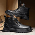 Retro British style men's ankle boots with round toe, solid colour, artificial PU upper, in black