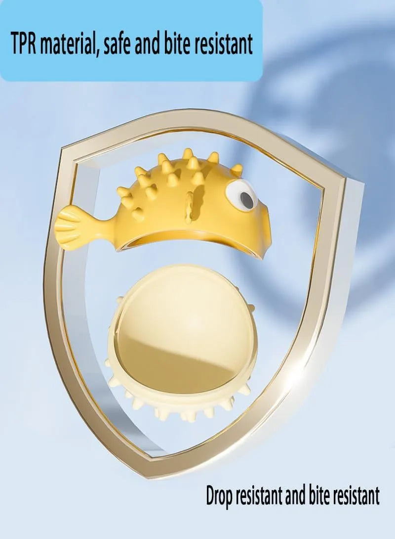 Green fish-shaped interactive dog toy with textured surface for treat dispensing and chewing.