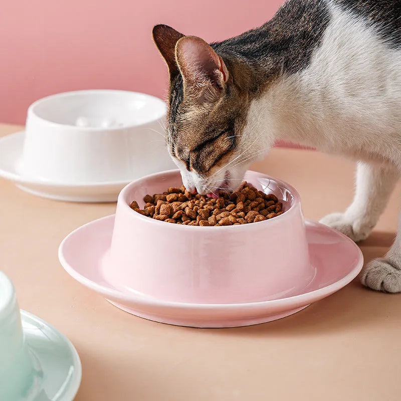 Green ceramic anti-choking slow food bowl for cats and dogs on a flat surface.