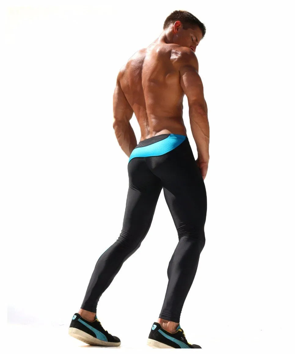 Men's skinny joggers 90% polyester 10% spandex training pants in green and blue