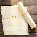 Ten sheets of Chinese-style painting paper in Green leaf design, each measuring 27.5 by 16.7 cm.