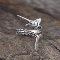 Retro simple Thai silver fish ring in flying fish colour, open mouth design, zinc alloy construction with carp motif