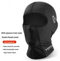 Black full face helmet riding wind mask with elastic wool and windproof fabric, shown flat