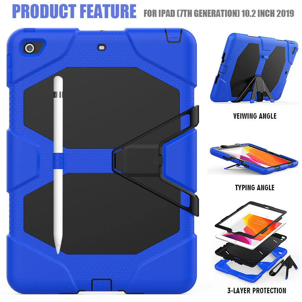 Flat all-inclusive protective sleeve back cover for iPad 10.2 in silicone and plastic, black colour option