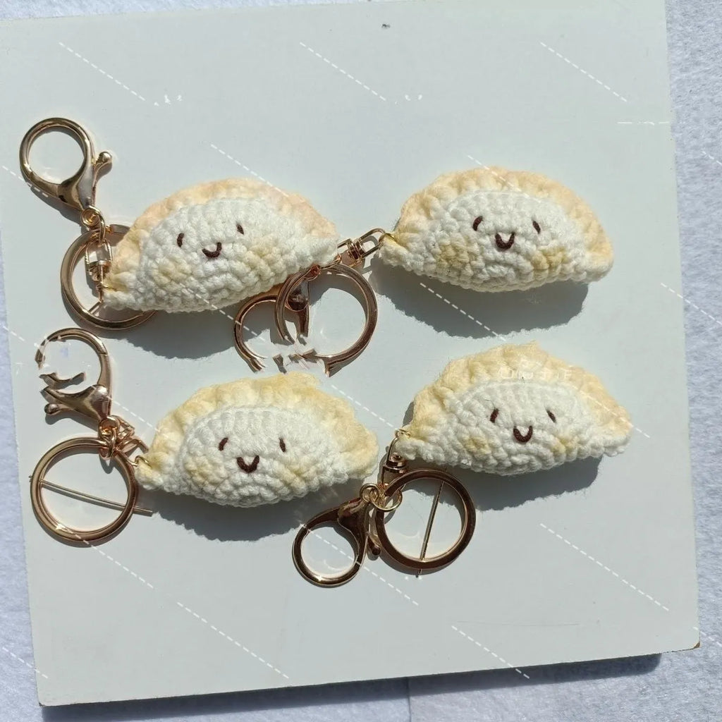 Handmade crochet dumpling pendant with keychain in plush material for Chinese New Year