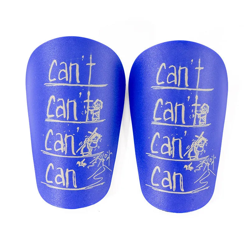Football training shin guards in PU material showing black, blue, white, and white-black colour options