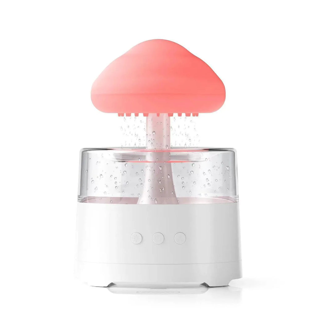 Creative mushroom cloud aroma diffuser with white resin body and colourful light
