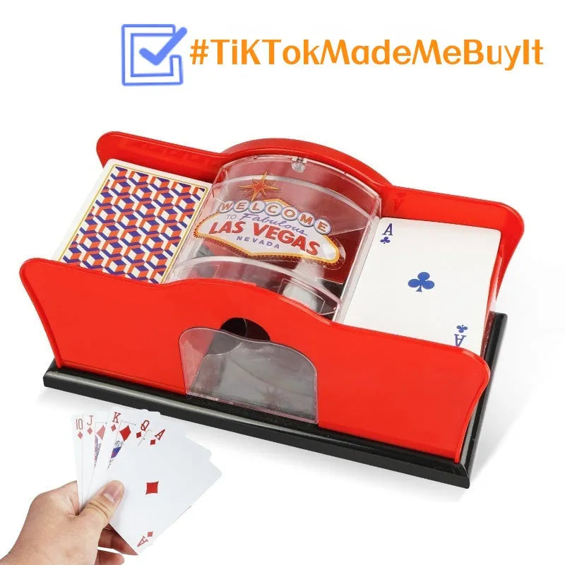 Black manual card shuffler machine with hand crank for poker games
