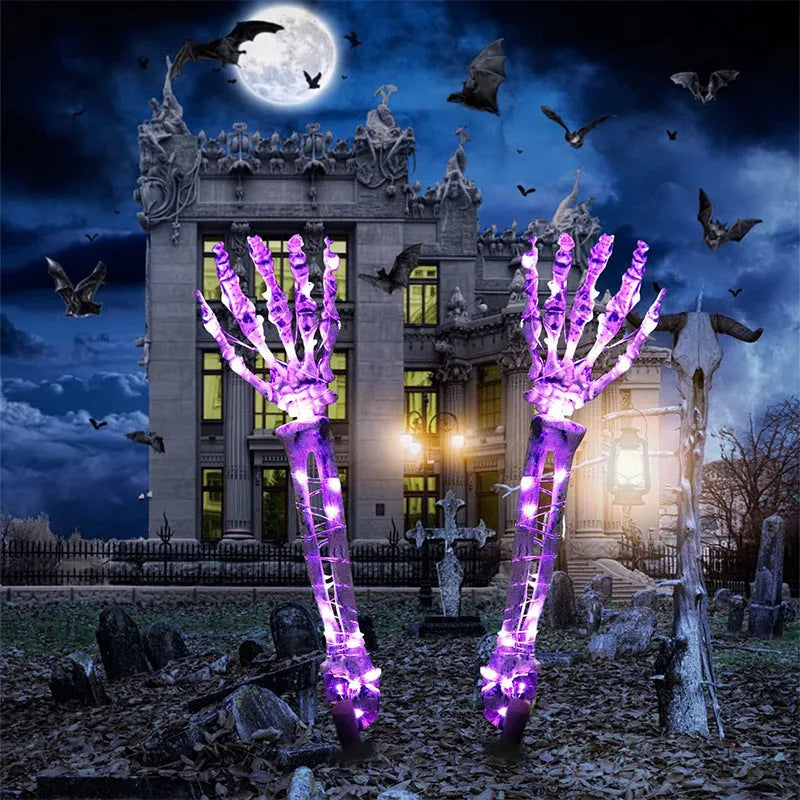 Halloween LED skeleton arm ground stake light with solar panel and battery options for outdoor decoration