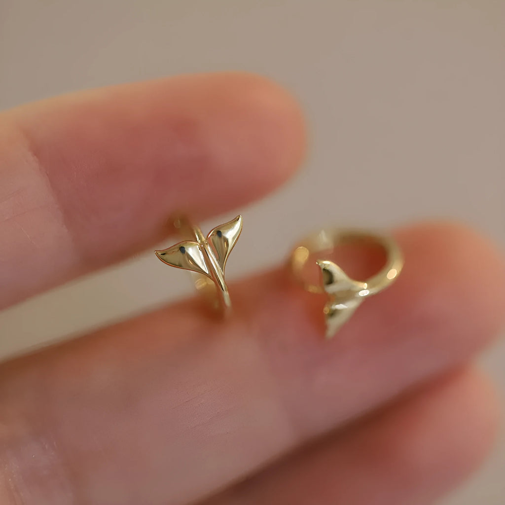 S925 sterling silver fishtail earrings with 14k gold plating in gold and white gold colours