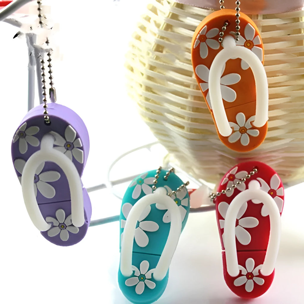 Cartoon beach shoe USB flash drive with silicone case, USB 2.0, available in pink, purple, and red