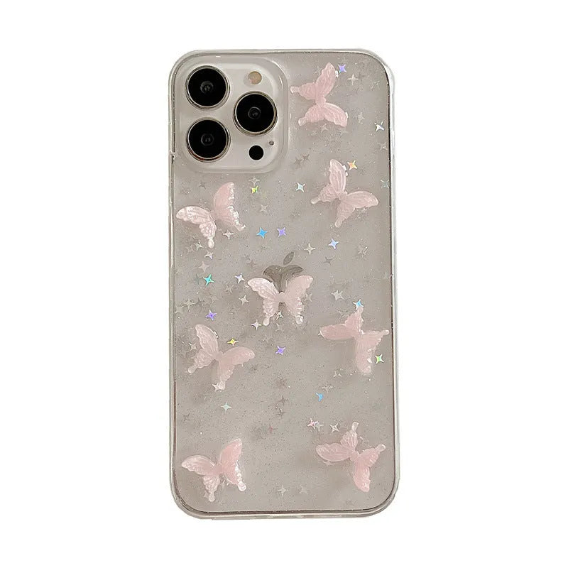 TPU back cover for iPhone 13 Pro Max with 3D dream pink butterfly design, transparent glue base, slim profile