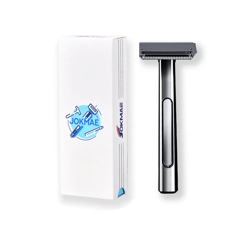 20T double-layer half-blade manual shaver with suspension head in bronze finish, next to a pack of 10 blades.