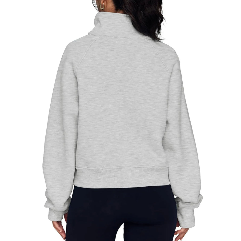 Women's loose lapel fleece-lined sweater in apricot colour with raglan sleeves